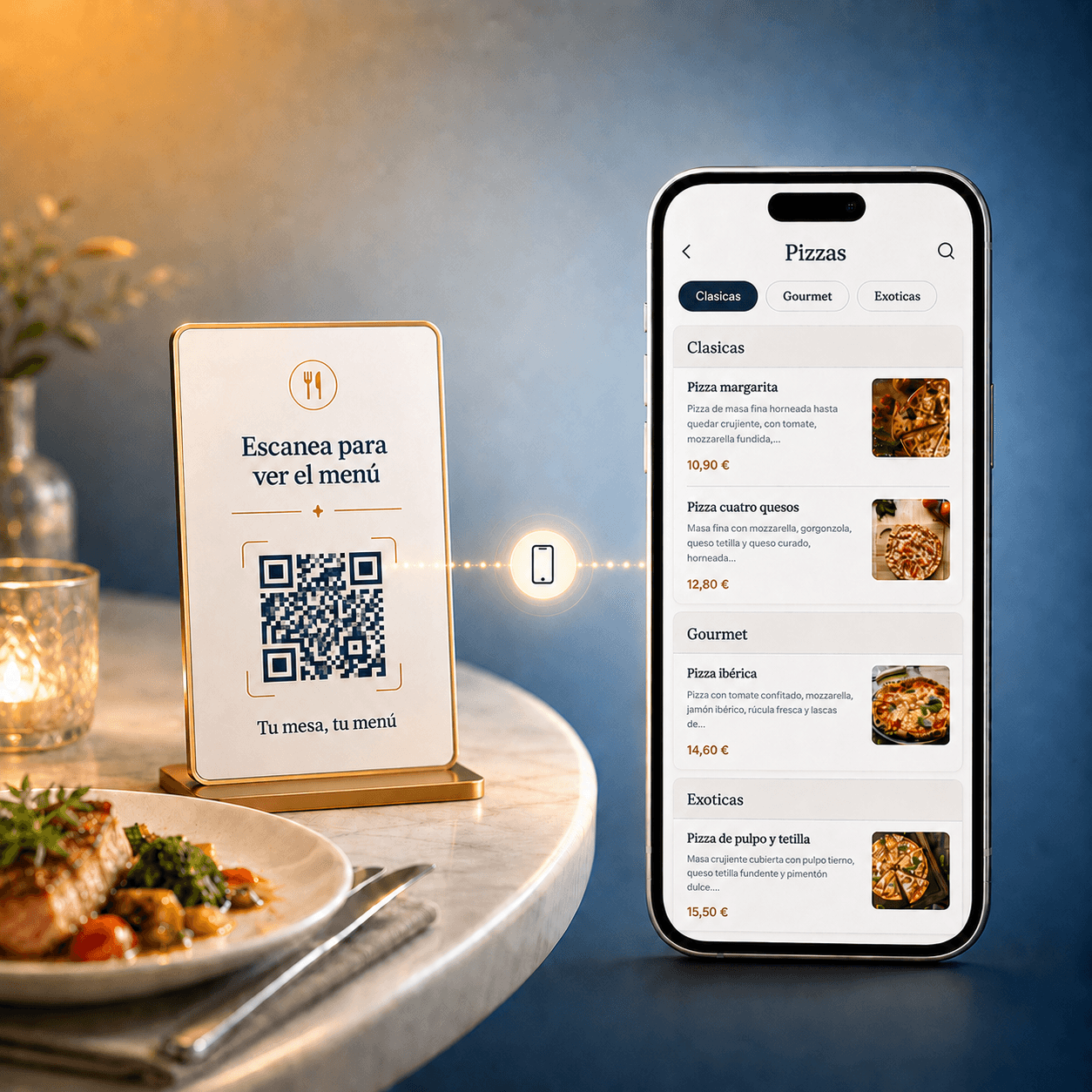 Código QR en la mesa conectado con la carta digital